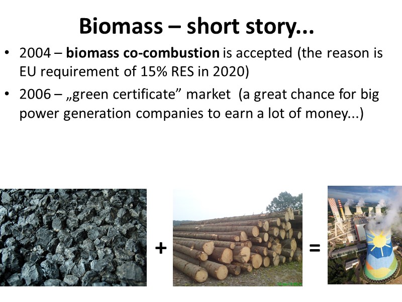 Biomass – short story... 2004 – biomass co-combustion is accepted (the reason is EU